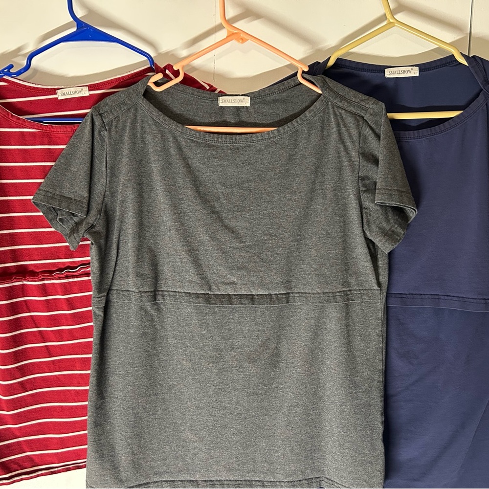 Smallshow Women’s Short-Sleeve Gray Tee - Relaxed Crew Neck breastfeeding